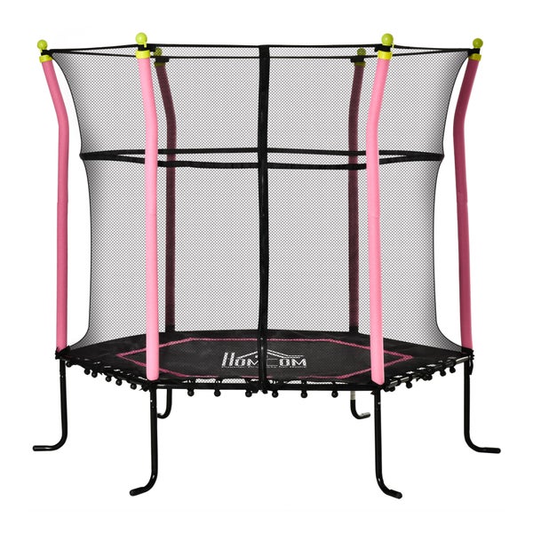 HOMCOM Kindertrampolin, Gartentrampolin mit Sicherheitsnetz, für 3-10 Jahre, Ø160 cm, Stahl, Rosa