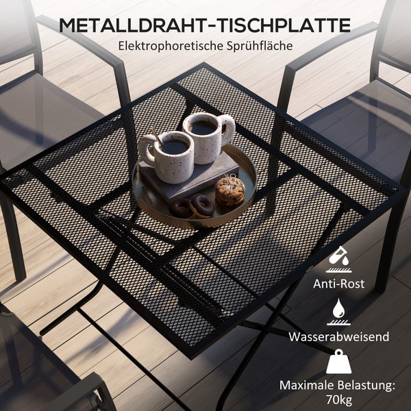 Outsunny Gartentisch, Klappbarer Balkontisch, bis 70 kg belastbar, 80 x 80 x 74 cm, Stahl, Schwarz