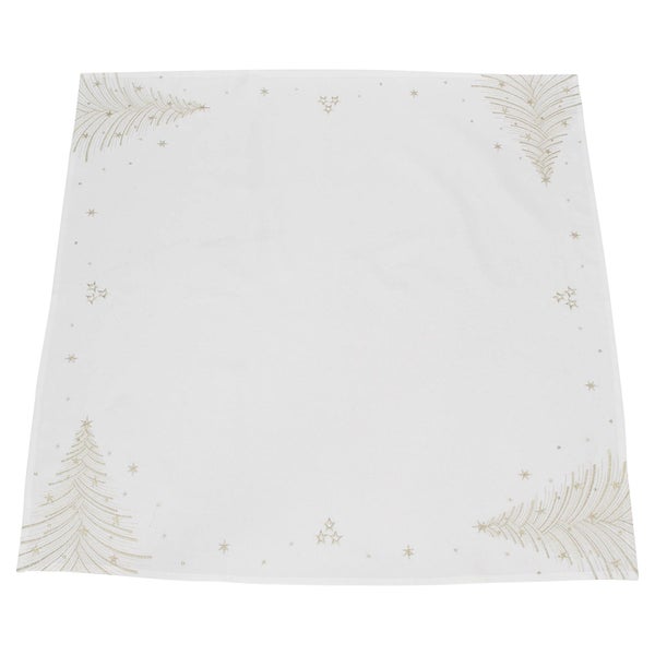 Quadratische Tischdecke mit Weihnachtsmotiven von Tannenbäumen und Sternen