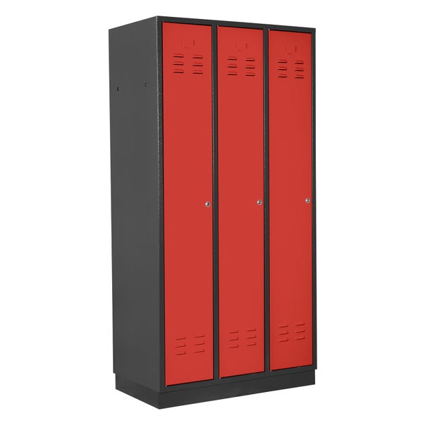 PROREGAL Garderobenschrank Ermine mit 3 Türen | HxBxT 178x89x50cm | Anthrazitgrau/Feuerrot | Spind, Aufbewahrungsspind, Arbeitsschrank