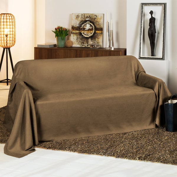 Beautissu Romantica Tagesdecke Wildleder Optik 210x280cm Hellbraun