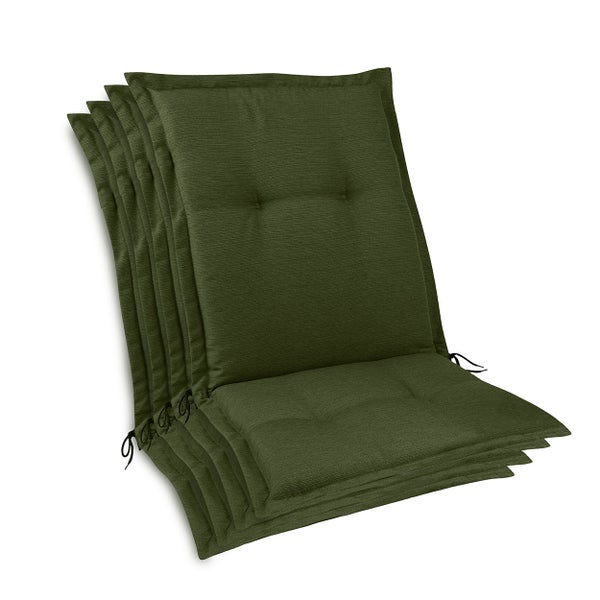 Set aus vier Hochlehner Gartenstuhlauflagen mit Steppung und Bindebändern