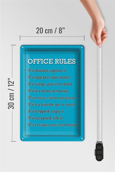 Blechschild Spruch 20x30cm Office Rules Office Regeln