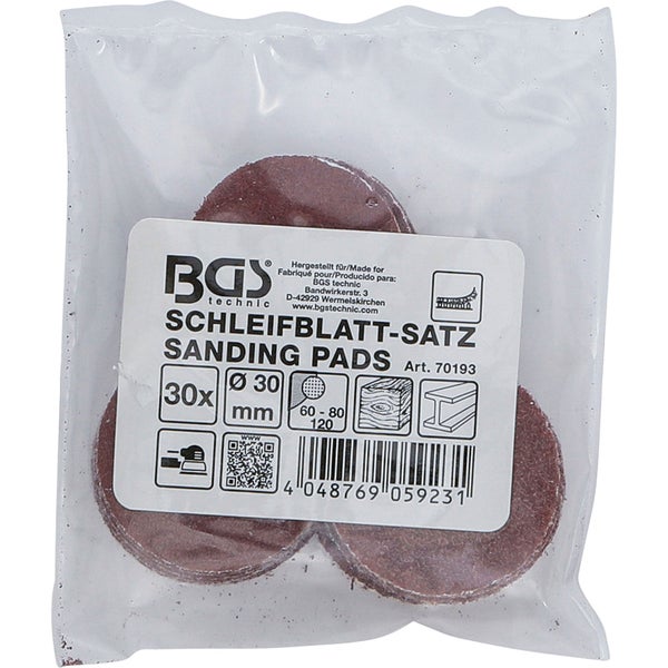 BGS Schleifblatt-Satz für Exzenterschleifer Ø 30 mm K 60 - 80 - 120 30tlg. - 70193