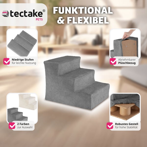 Haustiertreppe tectake Paw Path pflegeleicht, 37 x 45 x 34,5 cm für Hunde und Katzen grau