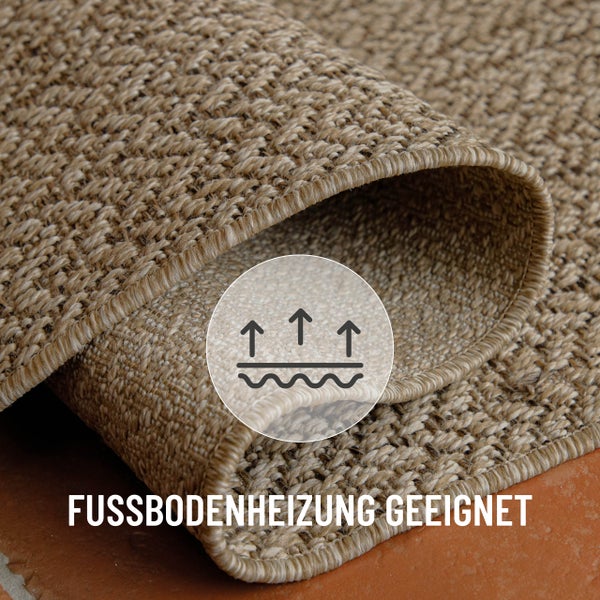 Flachgewebe-Teppich in Sisal-Optik, geeignet für Fußbodenheizung.