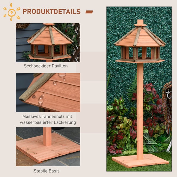 PawHut Vogelhaus hölzerner Vogelvilla Futterhaus Vogelständer Vogel-Tischvogelhaus Spielstand mit wasserfestem Dach für den Aussenbereich Natur Ø52 x 130H cm