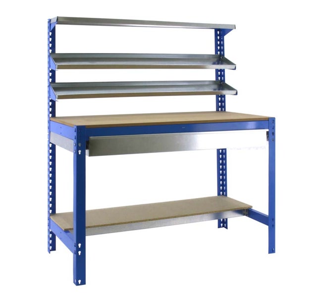 PROREGAL Werkbank Buffalo mit Frontablage und Schubfach HxBxT 84 x 150 x 76 cm Traglast 600 kg Blau