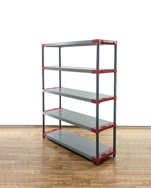 PROREGAL Kunststoffregal Grey Bear Tall HxBxT 180 x 140 x 46 cm Fachlast 70 kg Grau/Rot