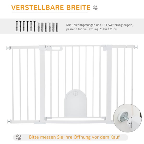 PawHut Türschutzgitter, 75-131B x 76H cm, Metall, ABS, Weiß