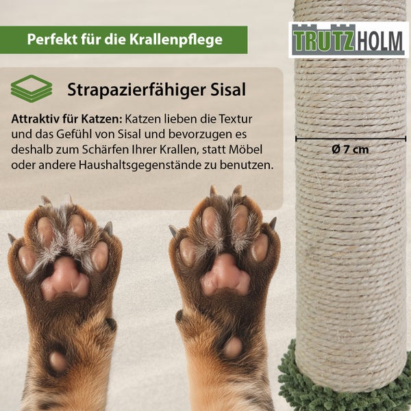 Kratzbaum aus Sisal mit einem Durchmesser von sieben Zentimetern und TrutzHolm Logo.