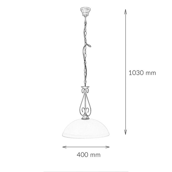 Zeichnung einer Pendelleuchte mit einer Höhe von 1030 Millimeter und einem Durchmesser von 400 Millimeter.