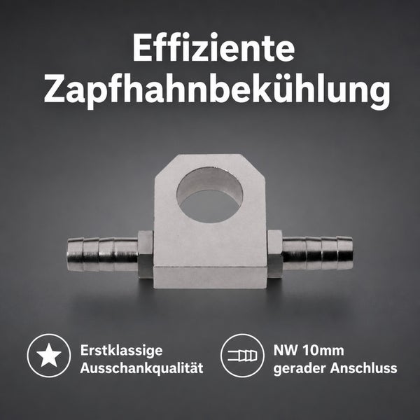 Zapfhahnbekühlung mit 10 Millimeter Nennweite und geradem Schlauchanschluss für effiziente Kühlung der Schankanlage