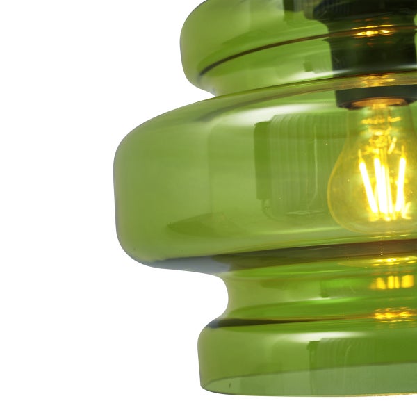 Grüne Glaspendelleuchte mit Glühbirne