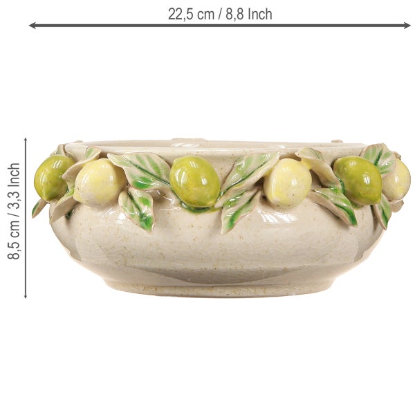Blumentopf mit Zitronenmuster, 22,5 cm breit und 8,5 cm hoch