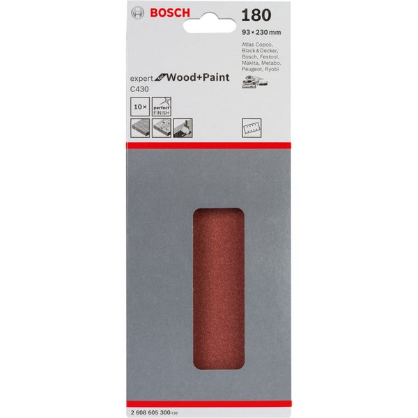 Bosch Expert Schleifpapier Wood plus Paint, Körnung 180, Größe 93 x 230 Millimeter