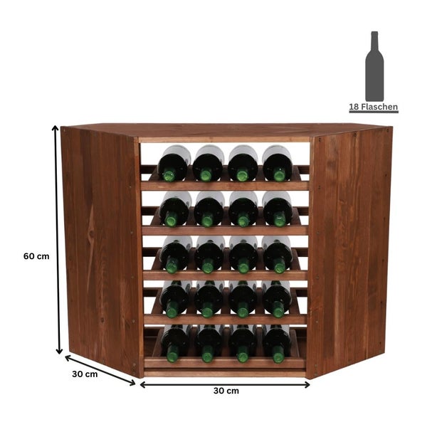 PROREGAL Modulares Weinregal Vincellar Mod HxBxT 60 x 30 x 30 cm Eckmodul Für 18 Flaschen Massives Kiefernholz Braun Geölt