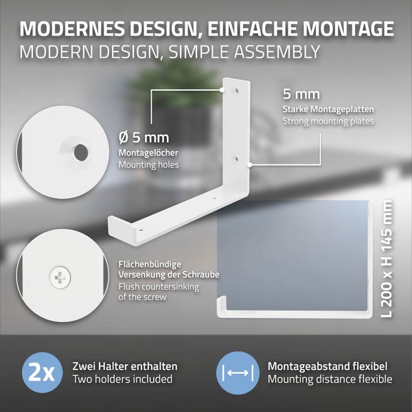 ML-Design 2 Stück Regalhalterung, 20x4x14 cm, Weiß, aus Metall, 8 Zoll Regalhalterungen, Industrielle Regalwinkel, Regalträger für Wandmontage, 90 Grad Wandhalterung, L-Form Wandregal, inkl. Schrauben
