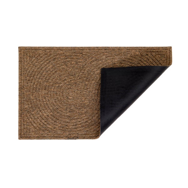 Braune rechteckige Fußmatte mit konzentrischem Muster und rutschfester Rückseite.