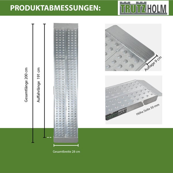 TRUTZHOLM 2 x Auffahrrampen 200 x 28 cm 540 kg Alu gelocht starr grau Verladerampen Motorradrampen