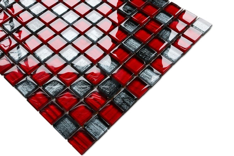 Glasmosaik auf Netz für Bad und Küche 30cm x 30cm  - Red Jeans