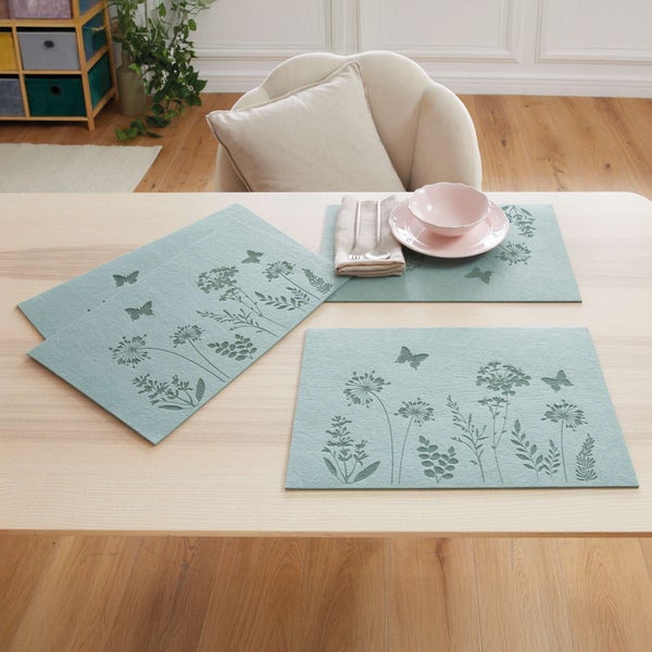 FRANK FLECHTWAREN | Platzmatte Blumenwiese, 4er Set, 45 x 30 cm, FILZ AUS PET