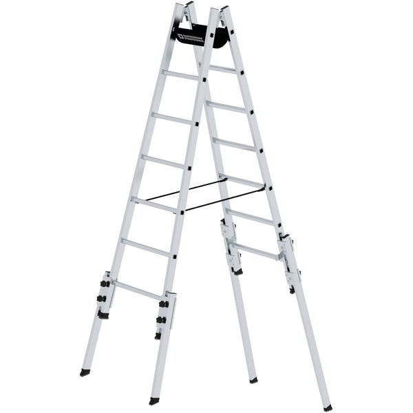 Günzburger Steigtechnik Aluminium Stehleiter 2x7 Sprossen treppengängig - 033514