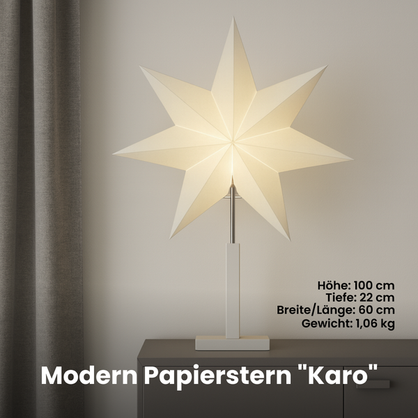 Moderner Papierstern Karo auf Kommode