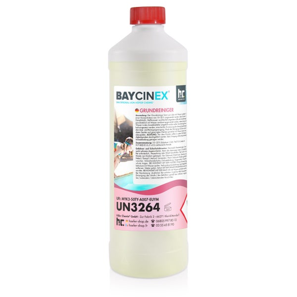 Baycinex Grundreiniger in einer weißen Kunststoffflasche mit rotem Verschluss