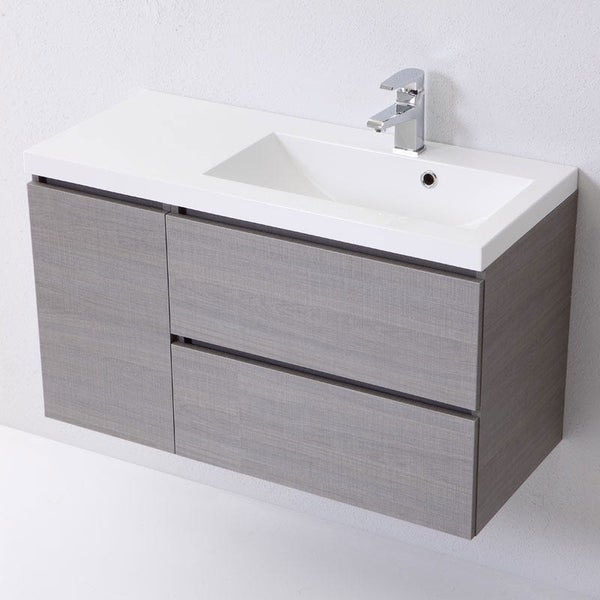 Badmöbel Set 90 cm mit Schubladen und Waschbecken rechts, und Tür links| Manhattan