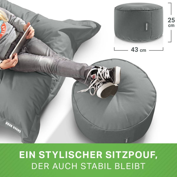 Green Bean Sitzsack-Hocker 45x25cm mit EPS-Perlen Füllung - Fußhocker Fußkissen Sitz-Pouf für Sitzsäcke - Bodenkissen für Kinder und Erwachsene - Fußablage Sitzkissen Sitzhocker Grau