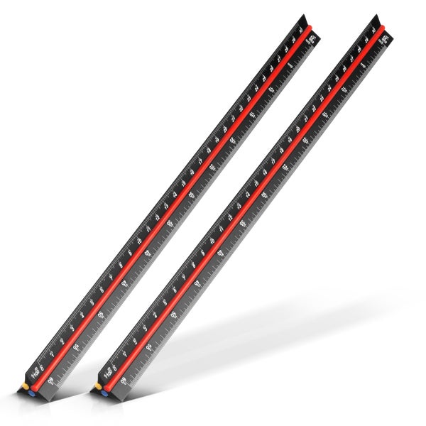 STAHLWERK 2 x Dreikant-Lineal 30cm mit metrischen Skalen im Maßstab