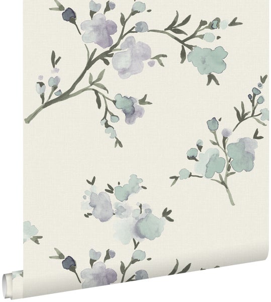 ESTAhome Tapete Kirschblüten Beige und Violett - 53 cm x 10.05 m - 148715