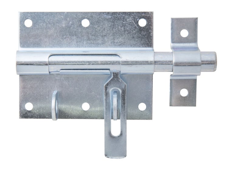 Ein verzinkter Riegel für Türen und Tore aus Metall.