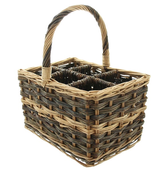 FRANK FLECHTWAREN | Flaschenkorb Natur, für 6 Flaschen, 34 x 24 x 20 cm, GH 38 cm, WEIDE
