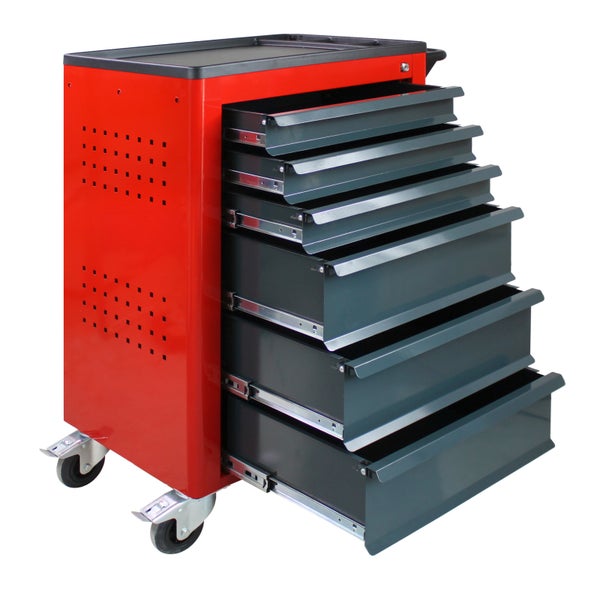 PROREGAL Werkstattwagen Cheetah 115 Teilig Werkzeugset 6 Schubladen HxBxT 96 x 61 x 45 cm Rot