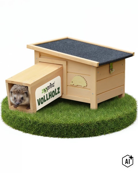 Igelhaus aus Holz von Zooprinz mit Tunnel und einem Igel