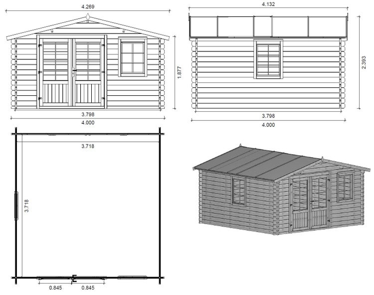 Gartenhaus, Gerätehaus 16m2 - 4x4m - 40mm