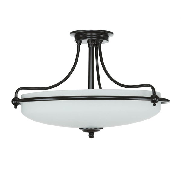 Deckenleuchte mit Milchglasschirm und schwarzem Gestell