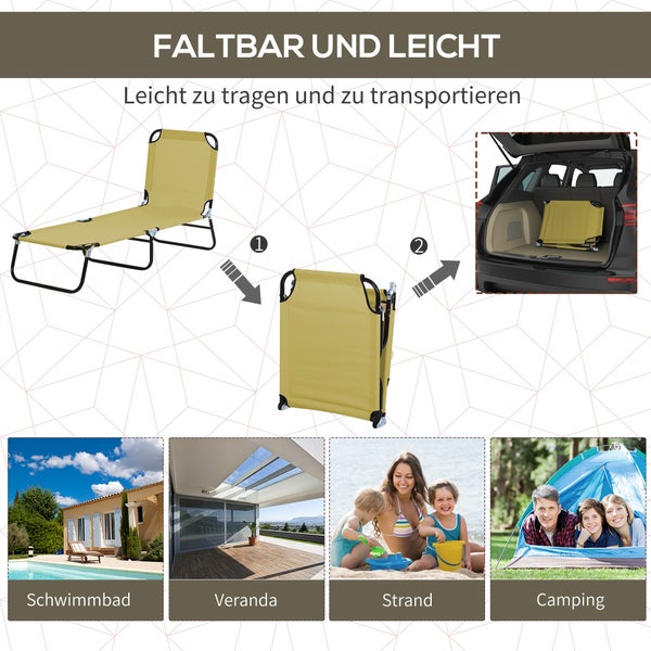 Strandliege mit schwarzem Metallgestell und Stoffbezug