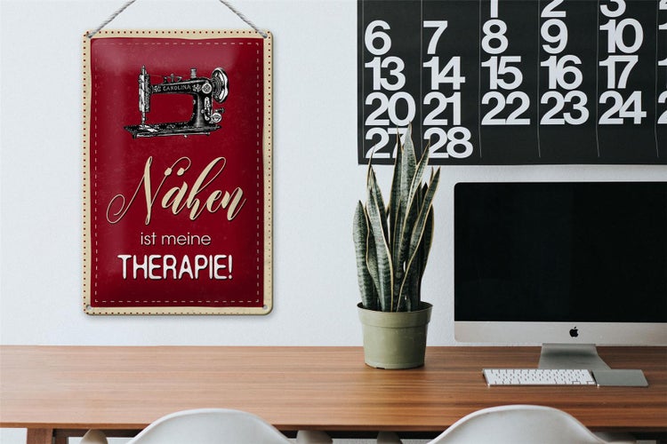 Blechschild Spruch 20x30cm Nähen ist meine Therapie