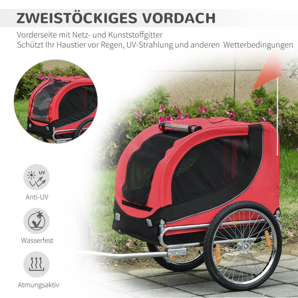 PawHut Fahrradanhänger, L130 x B73 x H90 cm, 600D Oxford, Stahlrohr, Rot+Schwarz