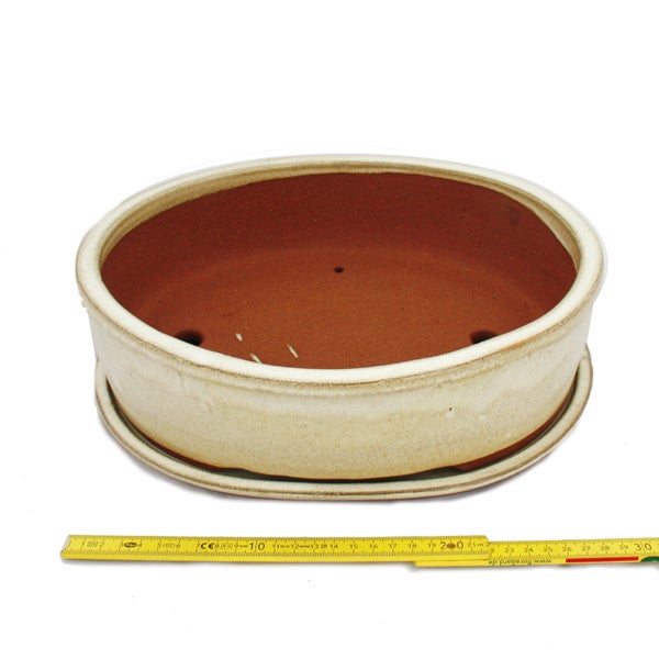 Bonsai-Schale mit Unterteller Gr. 5 - hellbeige - oval O1 - L 31cm - B 24cm - H 9cm