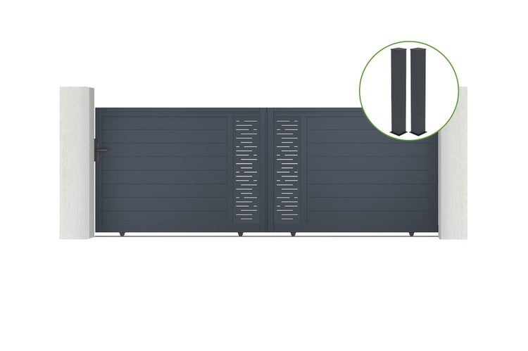 Schiebetor 4m ARLBERG H.140cm graues Aluminium + 2 Pfosten 20x20cm H.166cm
