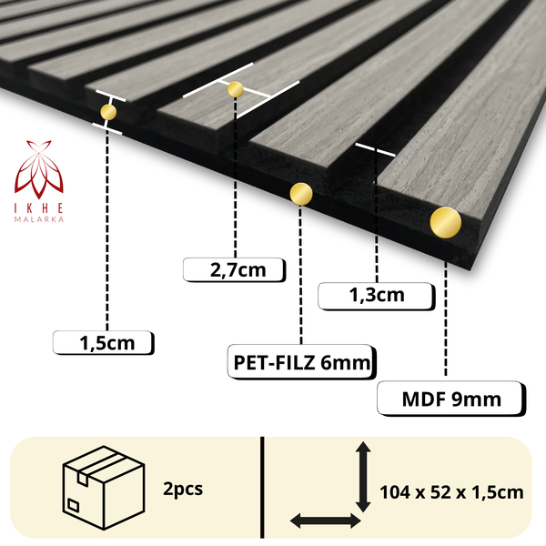Akustikpaneele 3D Lamellen MDF mit Filz 1040x520x15mm – 2 Stück (1,08m²) | Schallabsorbierend & dekorativ | Holzoptik Wandverkleidung (11002D)