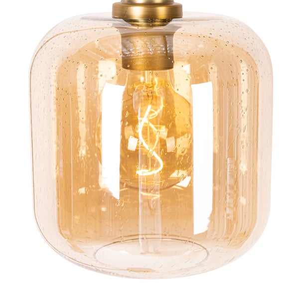 Hängelampe mit bernsteinfarbenem Glas und klarem Leuchtmittel