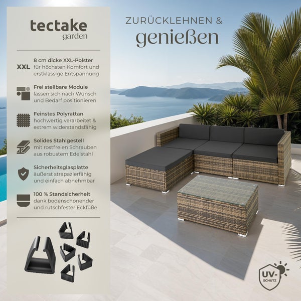 Rattan Lounge tectake Florenz mit Sicherheitsglasplatte für 3 bis 4 Personen natur