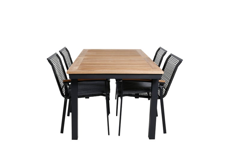 Panama Gartenset Tisch 90x152/210cm und 4 Stühle Dallas schwarz, natur. 90 X 152 X 74 cm