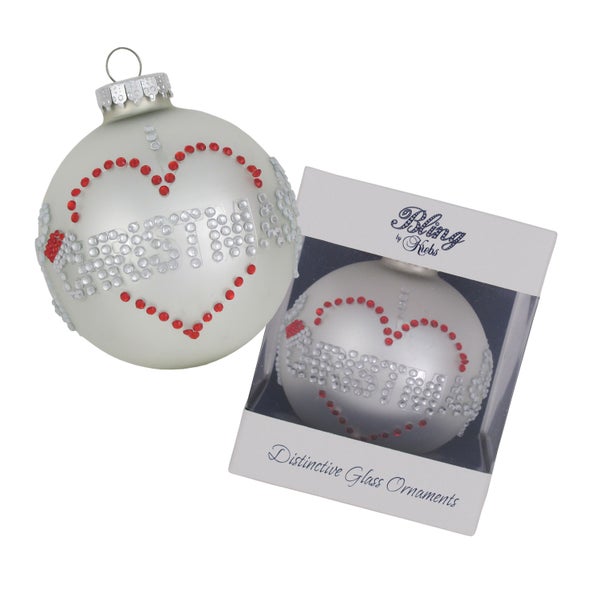 Silberpearl 8cm Glaskugeln mit Strass beschriftetI love Christmas, handdekoriert, 1 Stck.