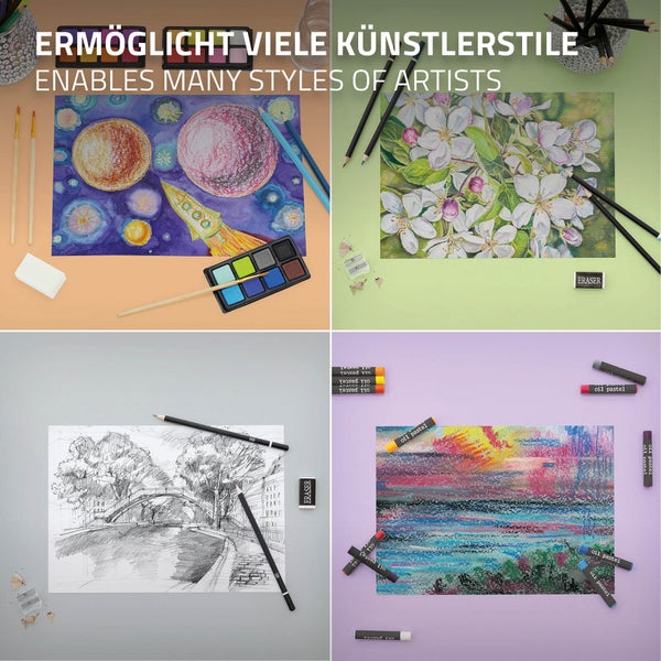 ECD Germany 109-Teiliges Malset mit Holzkoffer, Zeichen- und Malkoffer für Kinder, Malkasten, Kunst- und Zeichenset, Farbstifte, Wasserfarben, Ölpastellkreiden und viel Zubehör, Zeichnen Künstler Set